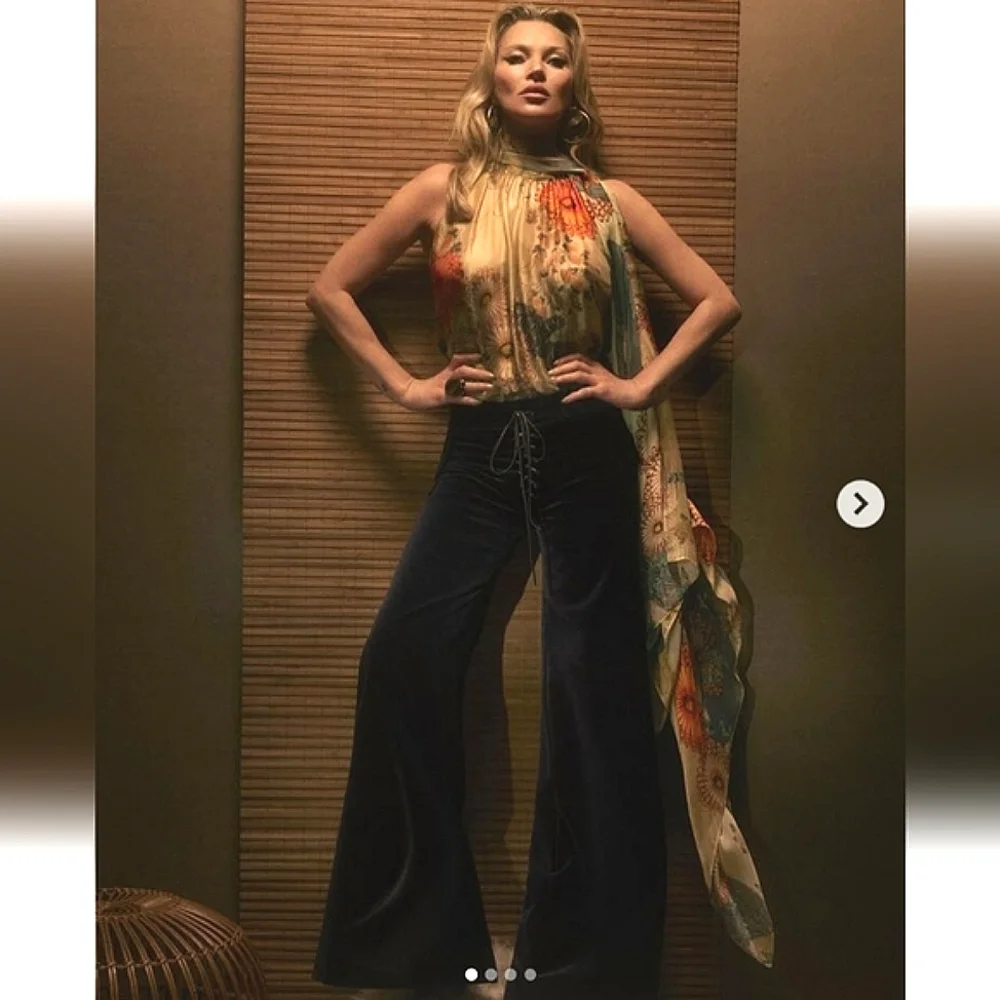 Zara Kate Moss Velvet Wide Pants Blue Size S